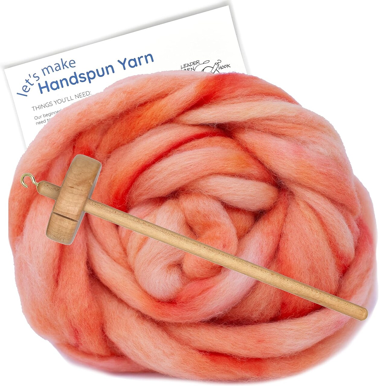 LEARN TO SPIN - Beginner's Spinning Kit with Hand Dyed BFL Roving, Drop Spindle & Printed Instructions w/ Video. Many Colors.